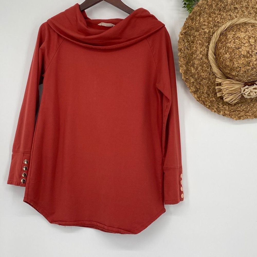 Soft Surroundings Valerie Pullover Cowl Neck Tunic Top Rust XS‎